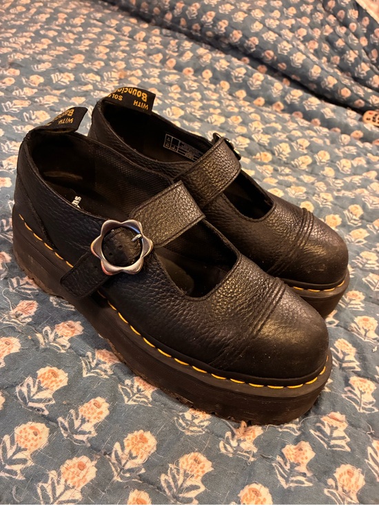 Dr. Martens Shoes - DR. MARTENS Black Leather Platform Mary Jane with Flower Buckle sz8/39